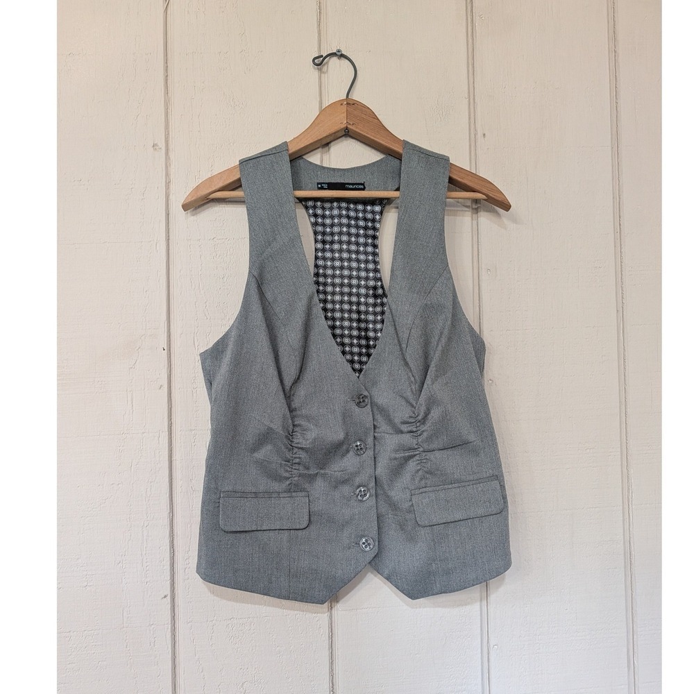 Y2K Maurices Gray Button Front Fitted Vest Waist Coat Alice Cullen Office Size M
